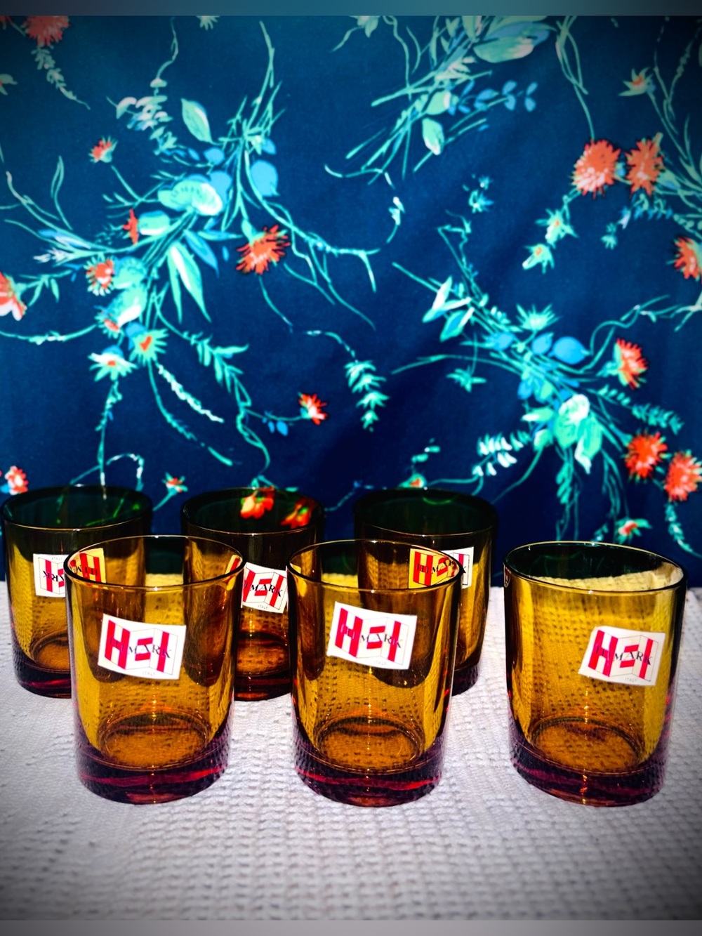 Vtg 1960s Set of (6) Himark MCM Lowball Amber Glass Tumblers